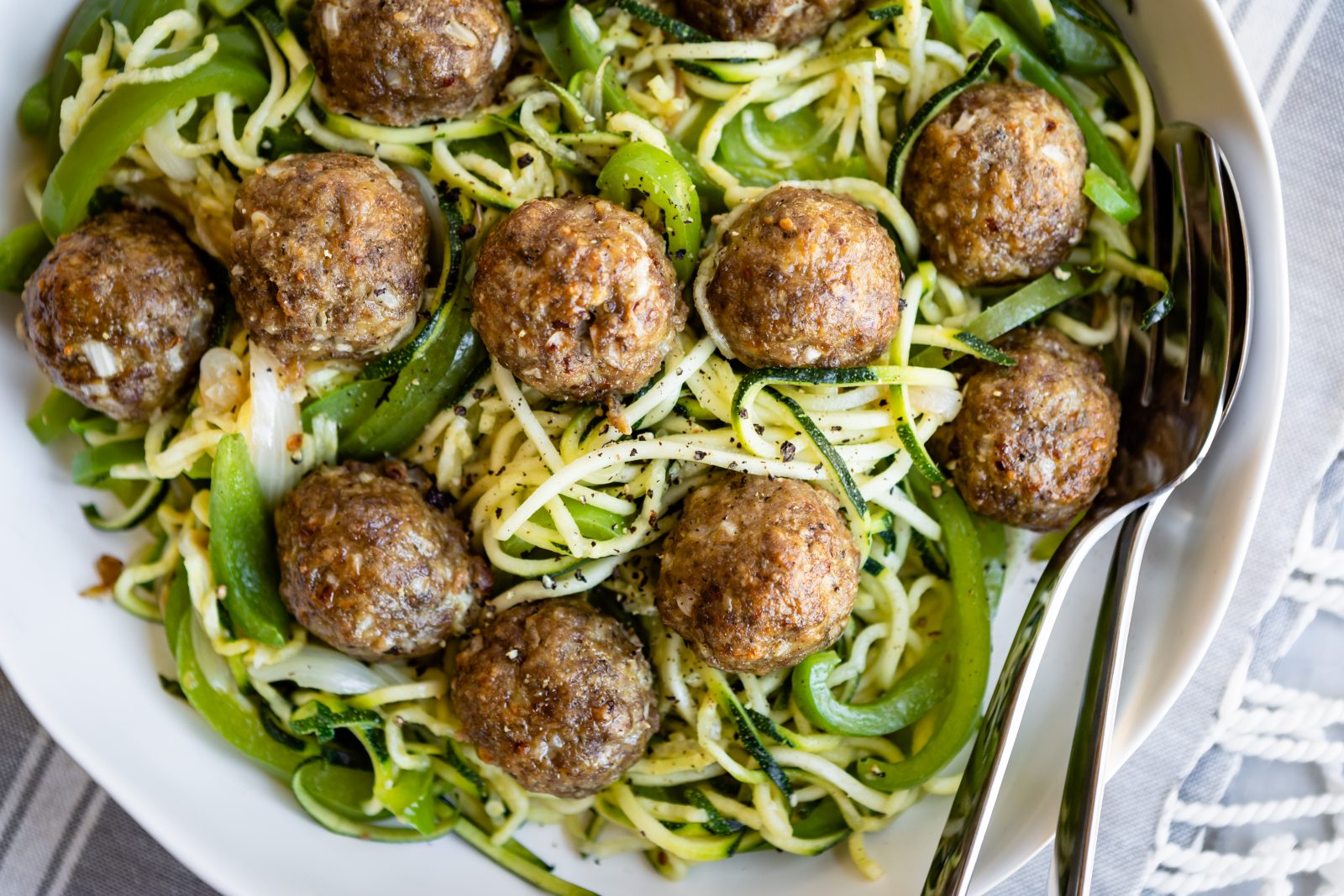 Zucchini Noodles And Meatballs Keto Diet Recipe.